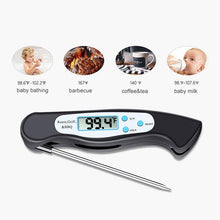 Load image into Gallery viewer, High Quality Foldable Food Thermometer Probe Digital BBQ Meat Kitchen Thermometer Instant Read Meat Thermometer With 4.6” Folding Probe Backlight & Calibration Function For Cooking Food Candy BBQ Grill Liquids Beef Liquid Water Oil Temperature Gauge