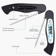 Load image into Gallery viewer, High Quality Foldable Food Thermometer Probe Digital BBQ Meat Kitchen Thermometer Instant Read Meat Thermometer With 4.6” Folding Probe Backlight & Calibration Function For Cooking Food Candy BBQ Grill Liquids Beef Liquid Water Oil Temperature Gauge