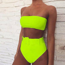 Load image into Gallery viewer, High Waist Bikini Black Swimwear Women Swimsuit High Leg Bikinis Set Women High Waist Bandeau Bikini Set Strapless 2 Piece Bathing Suit Swimsuits Tie Wrap Swimsuits Swimming for Bathing Suit Woman Swimsuits