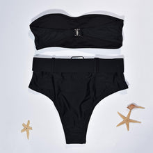Load image into Gallery viewer, High Waist Bikini Black Swimwear Women Swimsuit High Leg Bikinis Set Women High Waist Bandeau Bikini Set Strapless 2 Piece Bathing Suit Swimsuits Tie Wrap Swimsuits Swimming for Bathing Suit Woman Swimsuits
