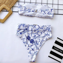 Load image into Gallery viewer, High Waist Bikini Black Swimwear Women Swimsuit High Leg Bikinis Set Women High Waist Bandeau Bikini Set Strapless 2 Piece Bathing Suit Swimsuits Tie Wrap Swimsuits Swimming for Bathing Suit Woman Swimsuits