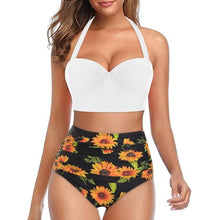 Load image into Gallery viewer, High Waist Bikini Leaf Print Swimsuit Women Push Up Swimwear Female Halter Bathing Suit Vintage Swimming Suit Women Vintage Underwire High Waist Swimsuit Two Pieces Halter Lace Up Adjustable Bikini Top
