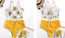 Load image into Gallery viewer, High Waist Bikini Sunflower Swimsuit Women Bikini Floral Swimsuit Floral Crop Tie Knot Front High Waist Bikini Set Two Piece Swimsuit For Women Summer High Waisted Bathing Suit