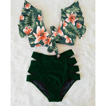 Load image into Gallery viewer, High Waist Bikini Ruffle Swimwear Women Print Swimsuit Push Up Bikinis Plus Size Bathing Suits Floral Beach Wear Bikini Swimsuits for Teen Girls