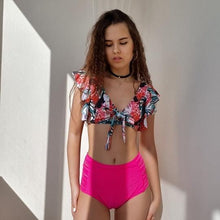 Load image into Gallery viewer, High Waist Bikini Ruffle Swimwear Women Print Swimsuit Push Up Bikinis Plus Size Bathing Suits Floral Beach Wear Bikini Swimsuits for Teen Girls