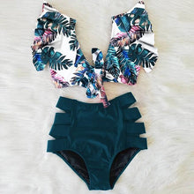 Load image into Gallery viewer, High Waist Bikini Ruffle Swimwear Women Print Swimsuit Push Up Bikinis Plus Size Bathing Suits Floral Beach Wear Bikini Swimsuits for Teen Girls