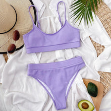 Load image into Gallery viewer, High Waist Bikini Swimsuits Women Push Up Swimwear Ribbed Bathing Suit Strap Bikinis Set Beachwear High Waist Bathing Suit Full Coverage Two Piece Swimsuit