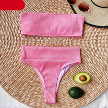 Load image into Gallery viewer, High Waist Bikinis Swimsuits Swimwear Women Black Strapless High Cut Bathing Suit Women Beachwear Women's Scoop Neck Cut Out Front Lace Up Back High Cut One Piece Swimsuit