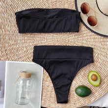 Load image into Gallery viewer, High Waist Bikinis Swimsuits Swimwear Women Black Strapless High Cut Bathing Suit Women Beachwear Women's Scoop Neck Cut Out Front Lace Up Back High Cut One Piece Swimsuit