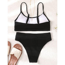 Load image into Gallery viewer, High Waist Bikinis Swimwear Women Push Up Swimsuits Solid High Waist Bikini Sets Sporty Two Pieces Swimsuit Scoop Neck Bathing Suits for Women Ribbed Bathing Suits High Cut Summer Beachwear