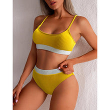 Load image into Gallery viewer, High Waist Bikinis Swimwear Women Push Up Swimsuits Solid High Waist Bikini Sets Sporty Two Pieces Swimsuit Scoop Neck Bathing Suits for Women Ribbed Bathing Suits High Cut Summer Beachwear