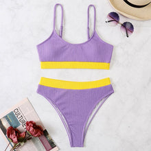 Load image into Gallery viewer, High Waist Bikinis Swimwear Women Push Up Swimsuits Solid High Waist Bikini Sets Sporty Two Pieces Swimsuit Scoop Neck Bathing Suits for Women Ribbed Bathing Suits High Cut Summer Beachwear