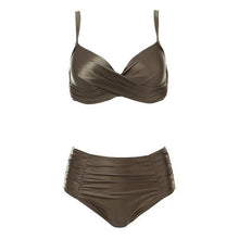 Load image into Gallery viewer, High Waist Bikinis Women Swimwear Summer Solid Color High-Grade Fabric Bikini Set Women's High Waist Swimsuit 2 Piece Bathing Suits Bikini Plus Size Swimwear Bathing Suit