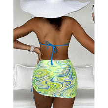 Load image into Gallery viewer, High Waist Mesh Skirt Swimsuit Triangle Micro Bikini Set 3-Piece High Cut Swimwear Women's Bikini Swimsuits With Wrap Skirt, 3 Pieces Strings High Cut Bikini Set Bathing Suits Women Vintage Print Bathing Suit