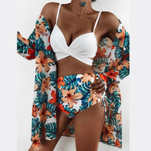 Load image into Gallery viewer, High-Waist Swimwear Set Summer Floral Print Bikini Swimsuit Beachwear Women Push-Up Bathing Suit Tie Dye 3 Pieces Strings High Cut Bikini Set Bathing Suits