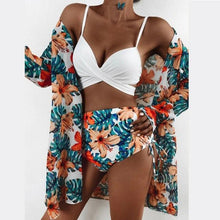 Load image into Gallery viewer, High-Waist Swimwear Set Summer Floral Print Bikini Swimsuit Beachwear Women Push-Up Bathing Suit Tie Dye 3 Pieces Strings High Cut Bikini Set Bathing Suits