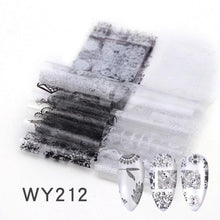 Load image into Gallery viewer, Holographic Nail Foil Transfer Set Sticker Decal Nail Art Foils Designer Marble Nail Decoration Sliders Wraps Manicure Women Kids Girls Manicure Decoration Nail Art Supplies 3D Self-Adhesive Nail Decals Designer Nail Stickers for Acrylic Nails