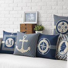 Load image into Gallery viewer, Home Decorative Pillows Mediterranean Pillow Cover Blue Anchor Navigation Compass Sailboat Pillowcase Decorative Cushion Cover For Home Cover Sea Blue Compass Marine Ship Linen Pillow Case Cushion Cover 45x45CM
