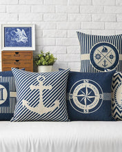 Load image into Gallery viewer, Home Decorative Pillows Mediterranean Pillow Cover Blue Anchor Navigation Compass Sailboat Pillowcase Decorative Cushion Cover For Home Cover Sea Blue Compass Marine Ship Linen Pillow Case Cushion Cover 45x45CM