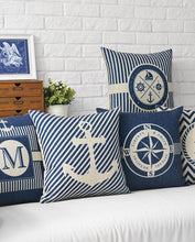 Load image into Gallery viewer, Home Decorative Pillows Mediterranean Pillow Cover Blue Anchor Navigation Compass Sailboat Pillowcase Decorative Cushion Cover For Home Cover Sea Blue Compass Marine Ship Linen Pillow Case Cushion Cover 45x45CM