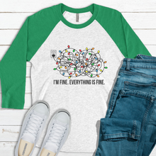 Load image into Gallery viewer, I'm Fine Tangled Christmas Lights Raglan Tee