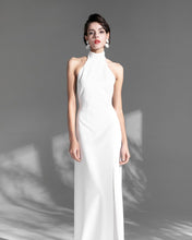 Load image into Gallery viewer, Elegant Haltered Hallowed Back Satin wedding dress thigh Split mini wedding dress