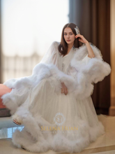 Load image into Gallery viewer, Luxury thick turkey feather fringe long bridal robe set with night gown