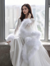 Load image into Gallery viewer, Luxury thick turkey feather fringe long bridal robe set with night gown