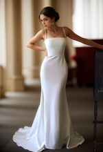 Load image into Gallery viewer, Greece Goddess Spaghetti-straps Stretchy Satin wedding dress small train little white dress