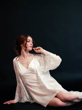Load image into Gallery viewer, Silky Chiffon Trimmed Lace Long Lingerie Robe with Nightgown