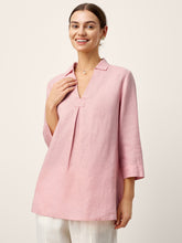 Load image into Gallery viewer, 100% Linen Layered Lapel V-neck Sculpted Front Pleat Longline Top ODALYS