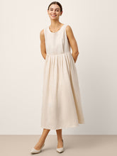 Load image into Gallery viewer, 100% Linen Sleeveless Crew Neck Waist Pleated Maxi Dress SELENE