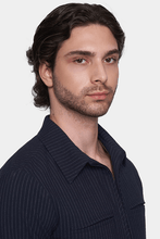 Load image into Gallery viewer, The Luxe Zip Jacket (Navy Pinstripe)