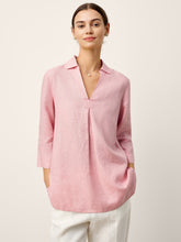 Load image into Gallery viewer, 100% Linen Layered Lapel V-neck Sculpted Front Pleat Longline Top ODALYS