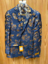 Load image into Gallery viewer, Luxury Navy Blue/Gold Floral 2-Piece Modern Fit Suit