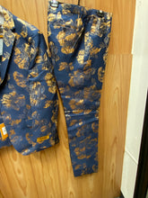 Load image into Gallery viewer, Luxury Navy Blue/Gold Floral 2-Piece Modern Fit Suit