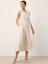 Load image into Gallery viewer, 100% Linen Sleeveless Crew Neck Waist Pleated Maxi Dress SELENE
