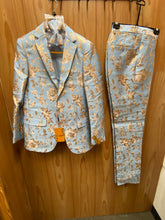 Load image into Gallery viewer, Luxury Sky Blue/Gold Floral 2-Piece Modern Fit Suit