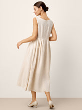 Load image into Gallery viewer, 100% Linen Sleeveless Crew Neck Waist Pleated Maxi Dress SELENE