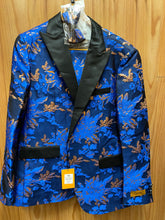 Load image into Gallery viewer, Luxury Royal Blue/Gold Floral 2-Piece Modern Fit Suit