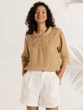 Load image into Gallery viewer, 100% Linen Shawl V-Neck Half Sleeve Top JADE
