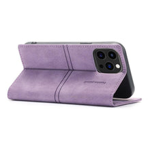 Load image into Gallery viewer, Iphone Wallet Skin Friendly Magnetic Flip With Card Slot Leather Case For iPhone 14 Pro Max 13 12 11 Modern Purple Genuine Leather Detachable Magnetic Flip Cover with Card Holders