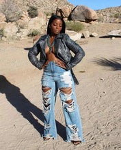 Load image into Gallery viewer, Jeans Women Long Pants Elegant Splice Denim Pant Slim Fit Sexy Hole High Waist Button Pocket Straight Trousers Summer 2024