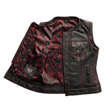 Load image into Gallery viewer, Jessica Women's Motorcycle Leather Vest - Black/Red - Limited Edition