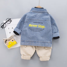Load image into Gallery viewer, Kids' Autumn Denim Jacket 3-Piece Outfit Set - # BAAA51210053 & BOAA11310021 & GIAA21310007