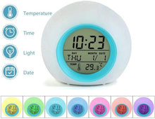 Load image into Gallery viewer, Kids Digital Alarm Clock 7 Color Night Light Snooze Temperature Detect Children Sleep Bedside Color Night Light Snooze Temperature Detect for Toddler Children Boys and Girls Students to Wake up at Bedroom Bedside Cute Wake Up Timer Alarm Clock