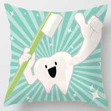 Load image into Gallery viewer, Kids Funny White Teeth Pillow Cover Cartoon Fairies Clean The Tooth Care Treatmen Toothbrush Character Cleaning Velvet Fabric Cushion Cover Decorative Square Cushion Cover Standard Pillow Cases For Home Sofa Bedroom Livingroom 45x45cm
