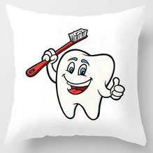 Load image into Gallery viewer, Kids Funny White Teeth Pillow Cover Cartoon Fairies Clean The Tooth Care Treatmen Toothbrush Character Cleaning Velvet Fabric Cushion Cover Decorative Square Cushion Cover Standard Pillow Cases For Home Sofa Bedroom Livingroom 45x45cm