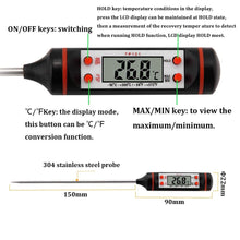 Load image into Gallery viewer, Kitchen Probe Thermometer 304 Stainless Steel Measuring Food Barbecue Milk Soup Oil Thermometer Digital Water Thermometer for Liquid Candle Instant Read With Waterproof For Food Meat Milk Long Probe