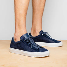 Load image into Gallery viewer, 66-266-NVY KOBE Crocodile Embossed Italian Sueded Goatskin Sneakers Navy
